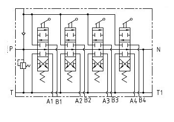 Гидравлическая схема распределителя 4P40F-OT (замена для 04Р40-1А1А1А1А1 GKZ1)